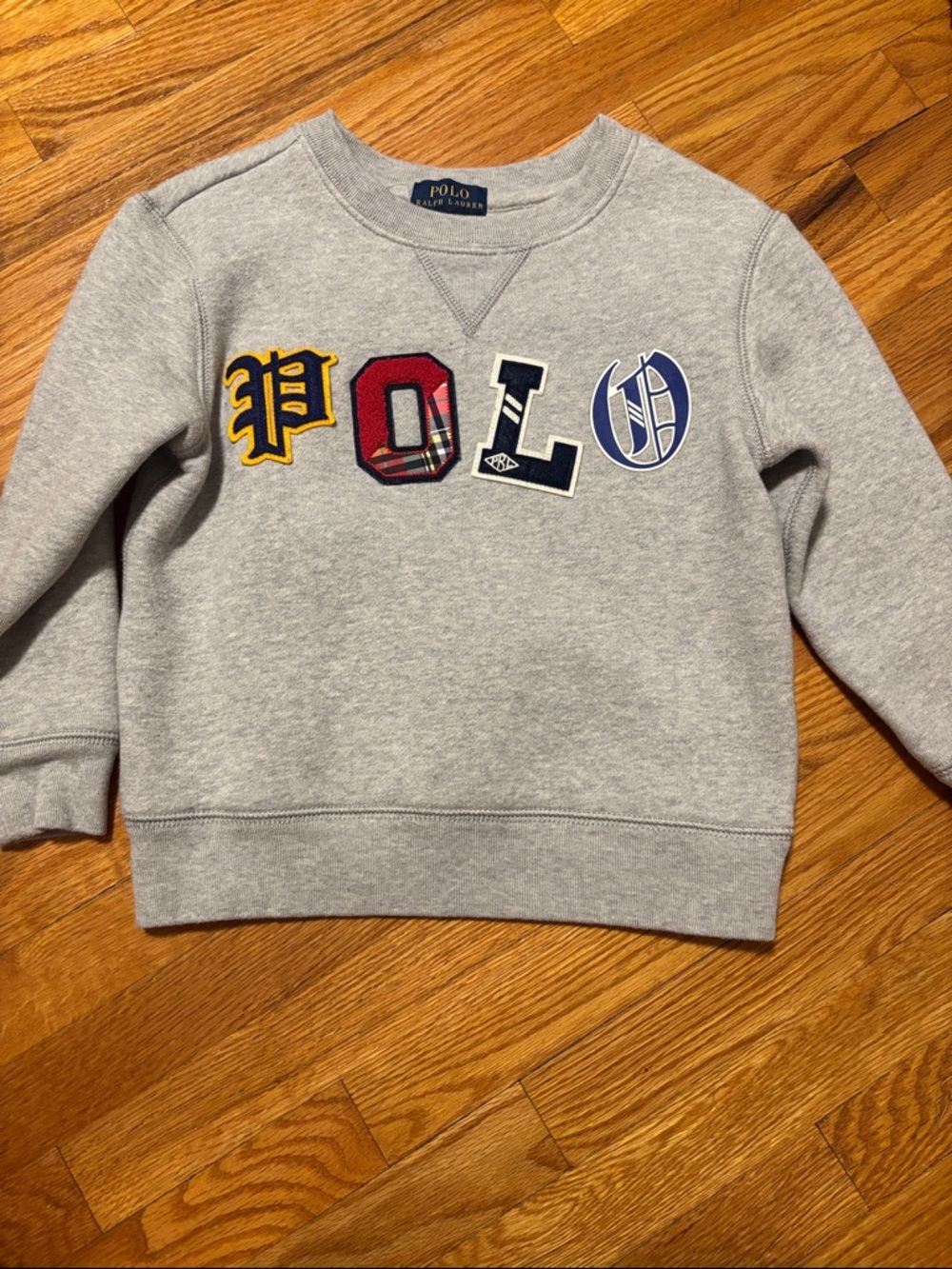 Polo by Ralph Lauren Grey Sweatshirt with Multicolor Letter Patches
